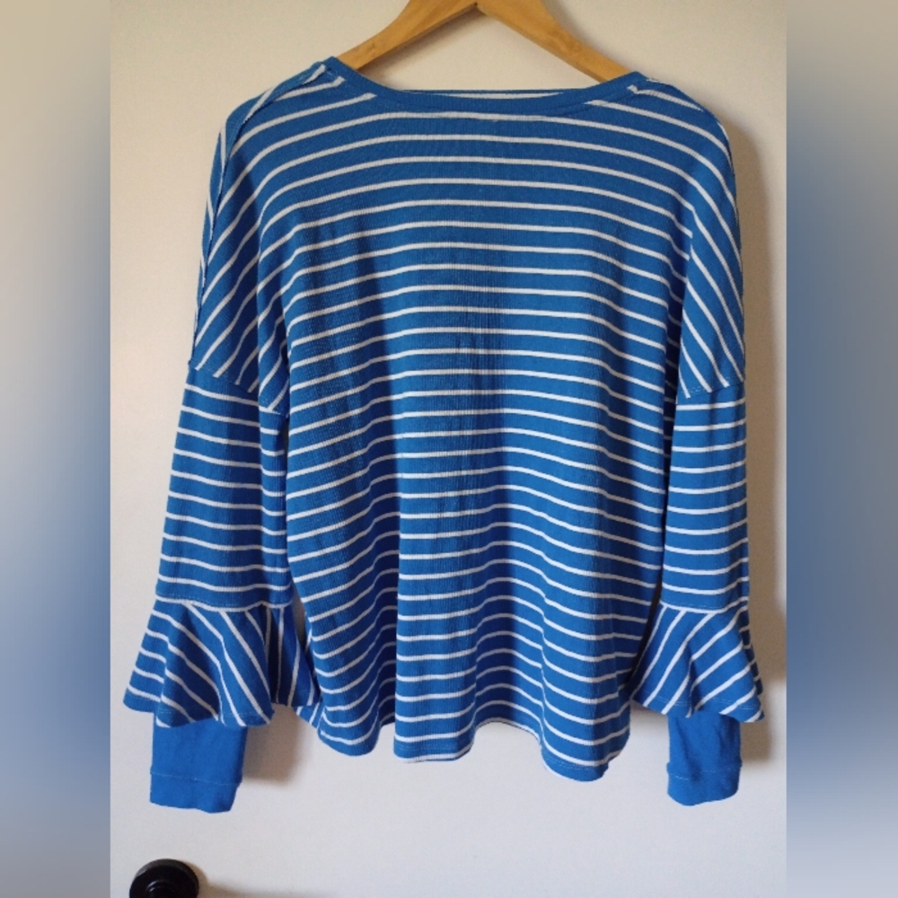 We The Free Blue Striped Peplum Style Top Size Small - Picture 5 of 9